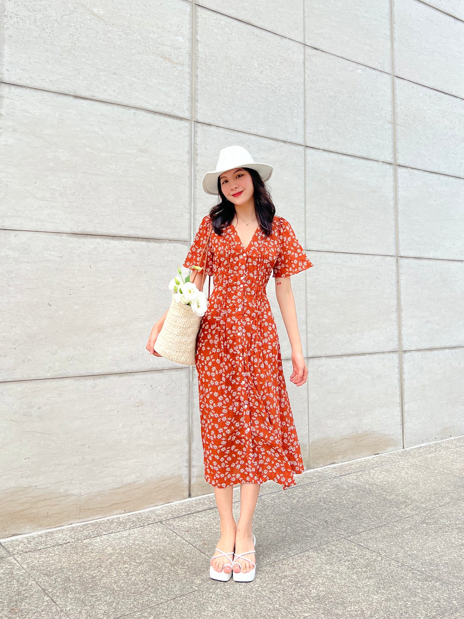 Athena Summer Flower Midi Dress - Gu Fashion | Vietnam Fashion