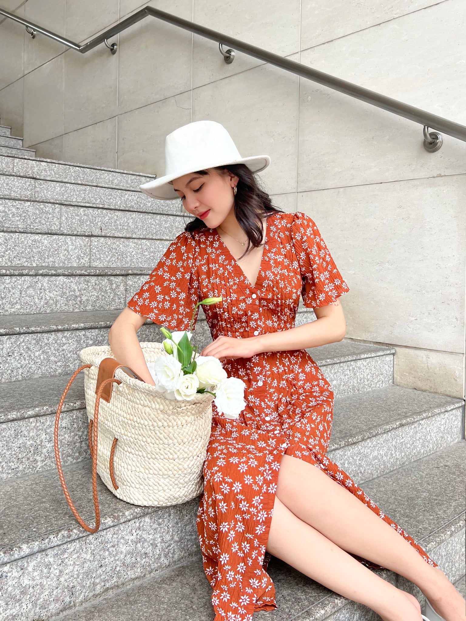 Athena Summer Flower Midi Dress - Gu Fashion | Vietnam Fashion Athena Summer Flower Midi Dress - Gu Fashion | Vietnam Fashion