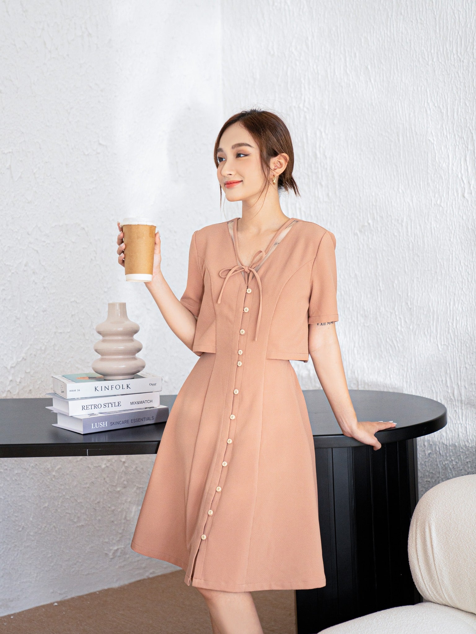 Maris Pink Buttoned A-Line Dress - GU Fashion | Vietnam Fashion Style S Maris Pink Buttoned A-Line Dress - GU Fashion | Vietnam Fashion Style S